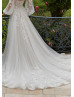 Beaded Ivory Lace Tulle Fairytale Wedding Dress With Detachable Sleeves